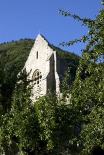 Aulps, abbatiale, façade, rosace